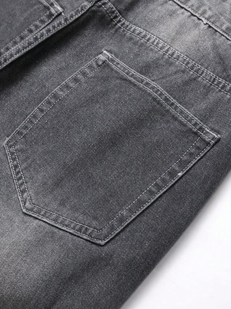 Heren Gescheurde Gerafeld Kleurblok Jeans - Grijs - Bekijken 3