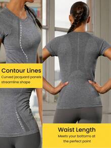 GLOWMODE Liền mạch Tập thể dục Áo sơ mi Thon gọn Ngắn tay Thể thao Nhanh khô Thoáng khí Phòng thể dục Điền kinh - Xám - Xem 4