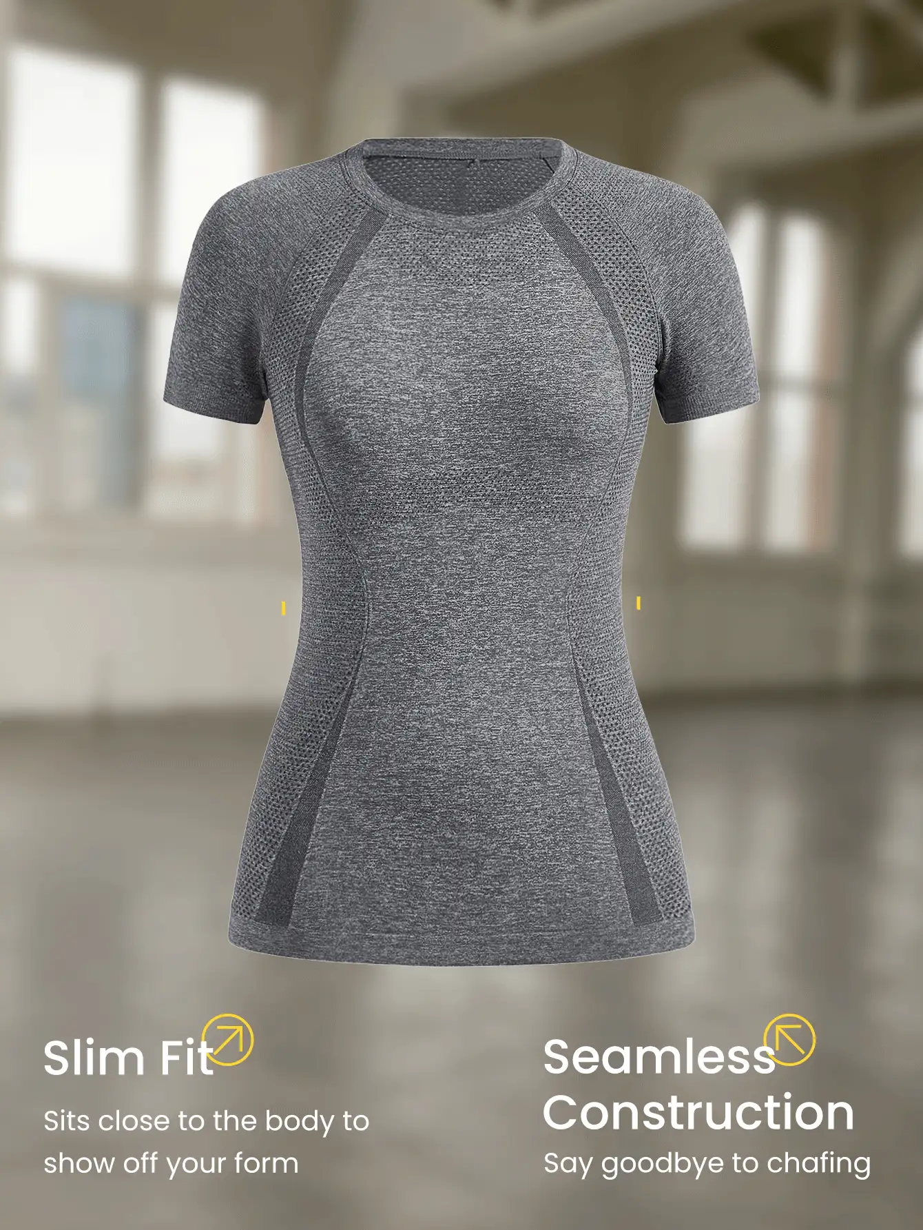 GLOWMODE Liền mạch Tập thể dục Áo sơ mi Thon gọn Ngắn tay Thể thao Nhanh khô Thoáng khí Phòng thể dục Điền kinh - Xám - Xem 8