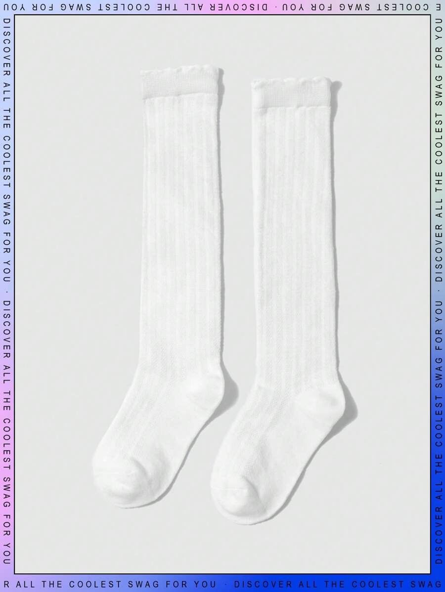 SHEIN 1雙後至開學季孩子們針織過膝襪子 - 白色 - 查看 1