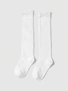 SHEIN 1雙後至開學季孩子們針織過膝襪子 - 白色 - 查看 3
