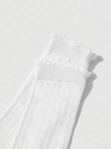 SHEIN 1雙後至開學季孩子們針織過膝襪子 - 白色 - 查看 5