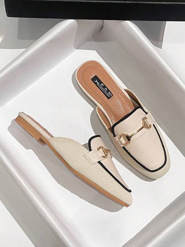 Mengshangli Pantofi franceză retro maro cu mule, pantofi cu pantofi cu papuci pentru femei