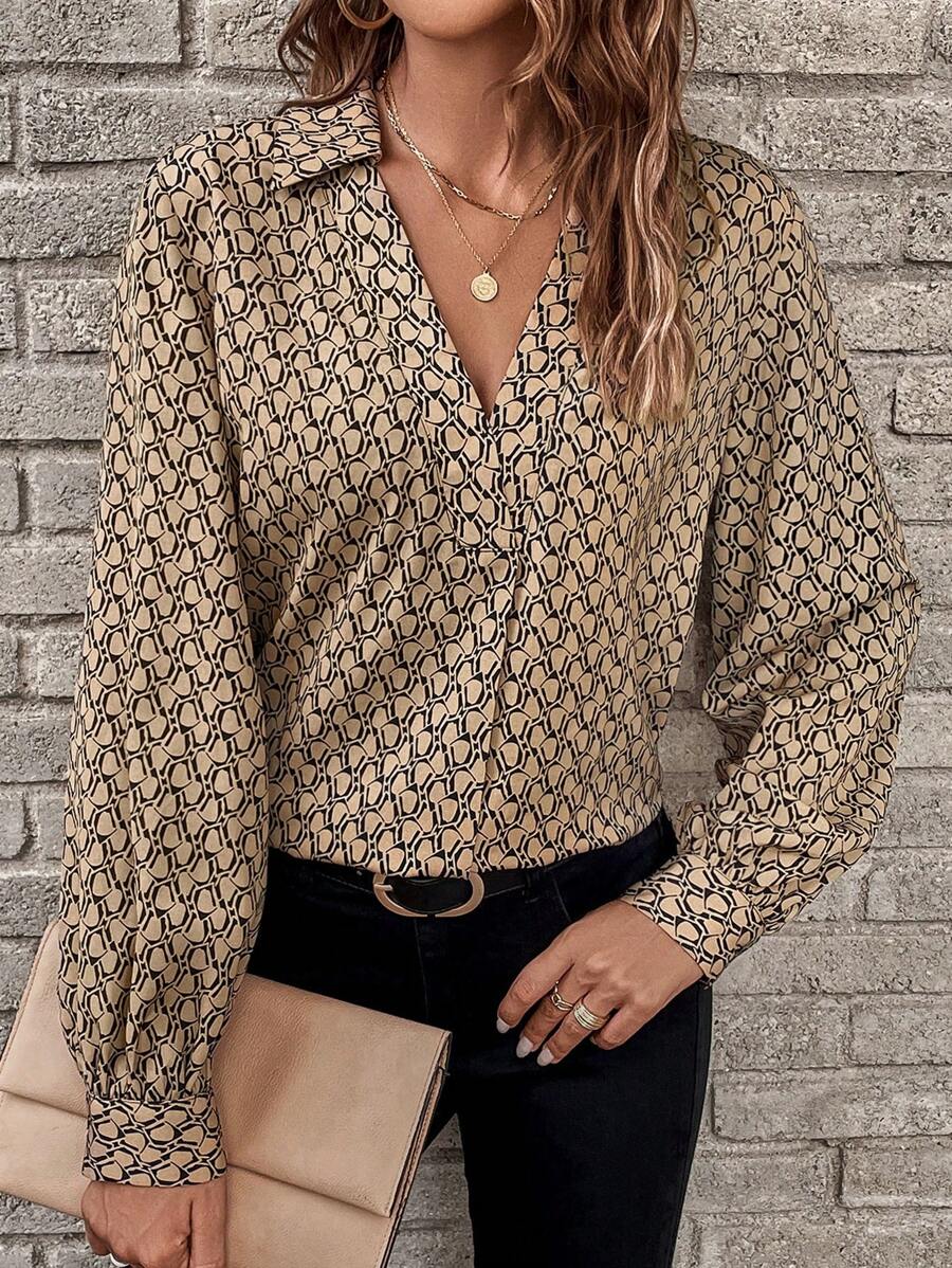 SHEIN Clasi In Toàn bộ Áo sơ mi - màu nâu - Xem 1