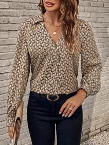 SHEIN Clasi In Toàn bộ Áo sơ mi - màu nâu - Xem 4