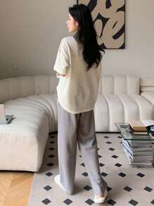 DAZY Letter Graphic Drop Shoulder Lounge Set Pajama - Multicolor - View 2