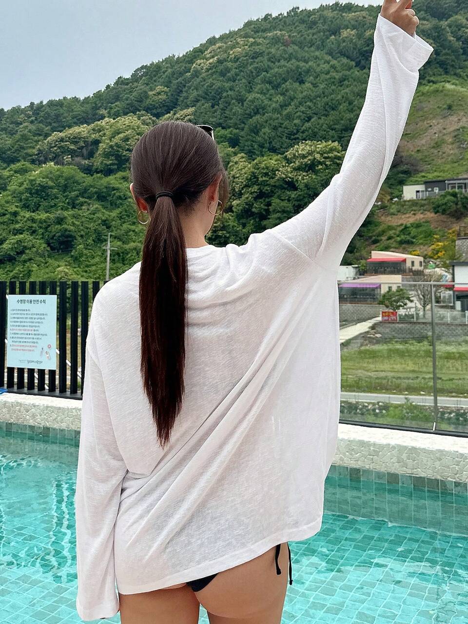 Solid Drawstring Side Drop Shoulder Cover Up Summer,Beach Women Outfits Vacation