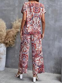 EMERY ROSE Paisley Print Batwing Sleeve Top & Wide Leg Pants - Multicolor - View 3
