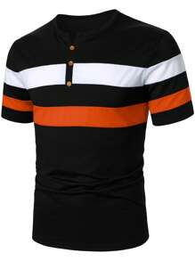 Manfinity Homme Hombres Camiseta de color combinado con botón