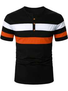 Manfinity Homme Hombres Camiseta de color combinado con botón
