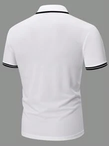 Manfinity Mode 男士馬印花拼接邊POLO衫 - 白色 - 查看 2