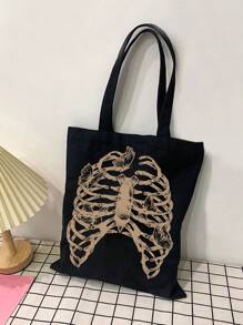 New Now Artist Dark Fashionable Canvas Bag With Skeleton Pattern, Holiday - Black - View 4
