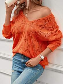SHEIN LUNE Pointelle Knit Drop Shoulder Jumper - Orange - View 1