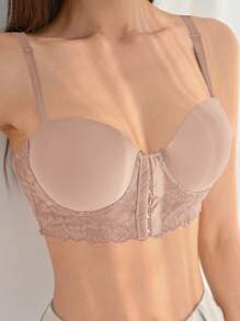 DAZY 女士撞色蕾丝钩扣式钢圈文胸内衣 - 藕粉色 - 查看 3