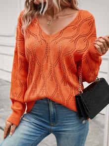 SHEIN LUNE Pointelle Knit Drop Shoulder Jumper - Orange - View 5