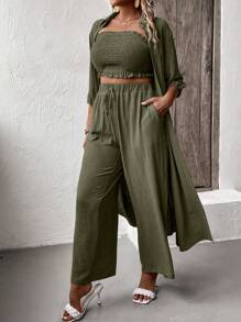 Mulvari Plus Solid Tube Top & Wide Leg Pants & Coat