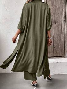 Mulvari Plus Solid Tube Top & Wide Leg Pants & Coat