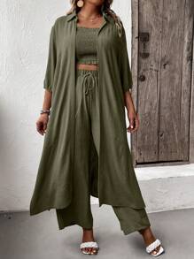 Mulvari Plus Solid Tube Top & Wide Leg Pants & Coat