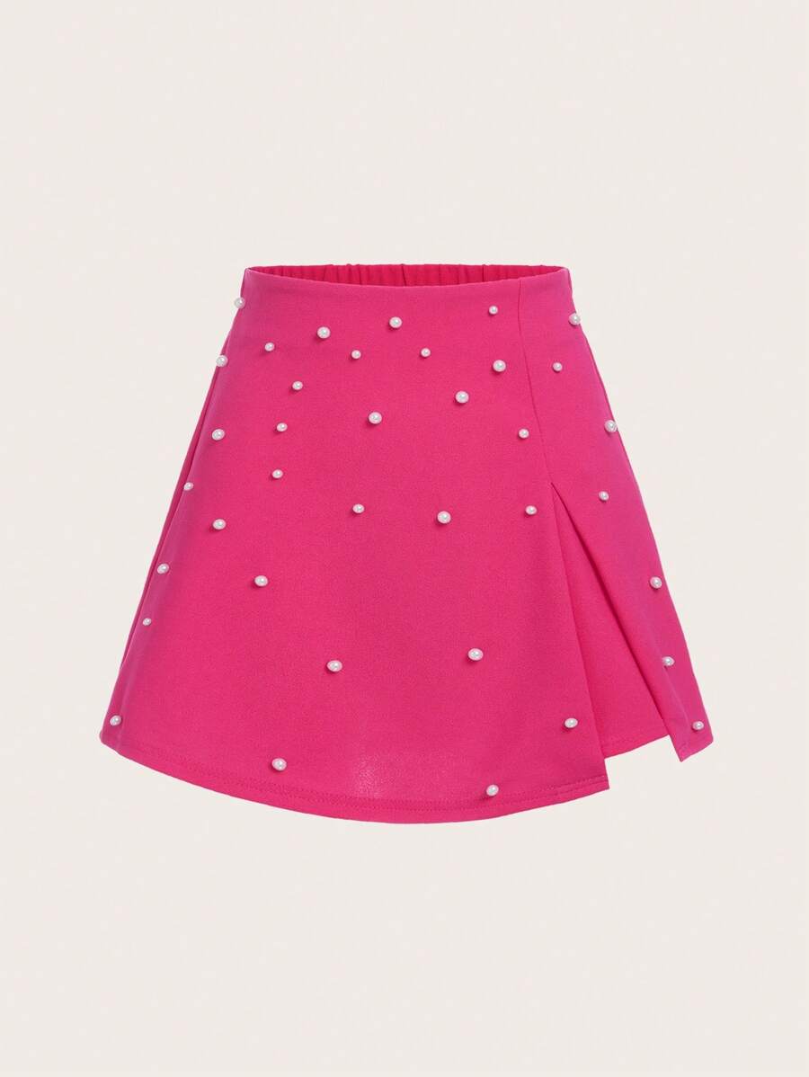 SHEIN Cô gái Tween Ngọc trai đính cườm Váy - Màu Hồng Tươi - Xem 1
