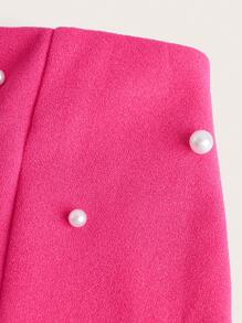 SHEIN Cô gái Tween Ngọc trai đính cườm Váy - Màu Hồng Tươi - Xem 4