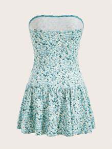 SHEIN EZwear Ditsy Floral Print Ruffle Hem Tube Dress - Multicolor - View 2