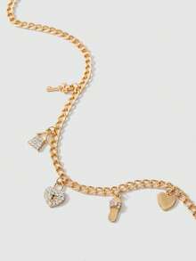 1入組女孩水鑽心和鑰匙墜飾鏈條樣式項鍊適用於生日禮物 - 金黃色 - 查看 5