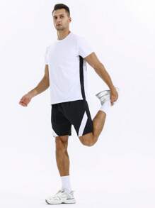 Running Men Two Tone Sports Tee & Sports Shorts, Athletic Suit, Tracksuit - Black and White - View 1