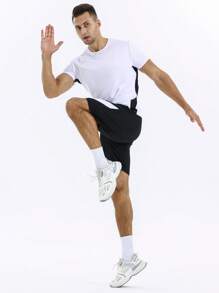 Running Men Two Tone Sports Tee & Sports Shorts, Athletic Suit, Tracksuit - Black and White - View 3