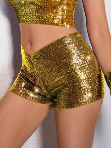Shorts con lentejuelas delgado - Dorado - Ver 5