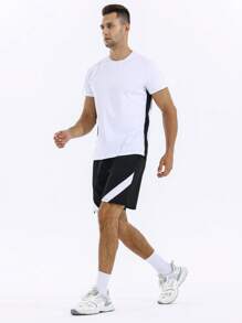 Running Men Two Tone Sports Tee & Sports Shorts, Athletic Suit, Tracksuit - Black and White - View 4