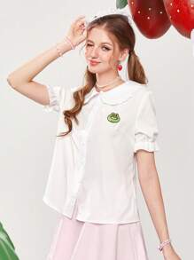 Stami Studios 卡通圖案誇大領口襯衫 - 白色 - 查看 2