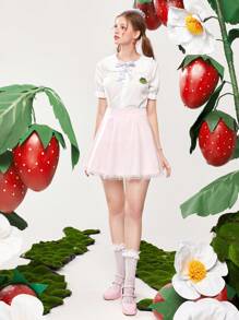 Stami Studios 卡通圖案誇大領口襯衫 - 白色 - 查看 3