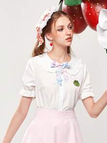 Stami Studios 卡通圖案誇大領口襯衫 - 白色 - 查看 4