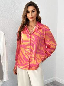 SHEIN Privé 滿版印花前紐扣襯衫 - 彩色 - 查看 3