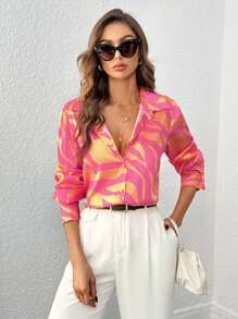 SHEIN Privé 滿版印花前紐扣襯衫 - 彩色 - 查看 5