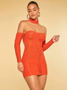 SHEIN BAE Solid Ripped Tie Backless Jumper Dress - Orange - View 5