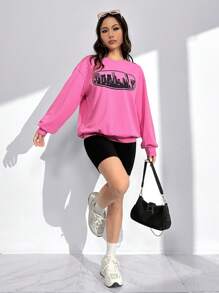 SHEIN EZwear Dopamine Dressing Building Print Drop Shoulder Sweatshirt - Hot Pink - View 3