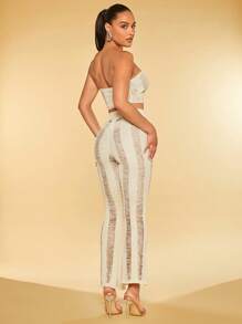 SHEIN BAE Solid Ripped Knit Trousers - Beige - View 2