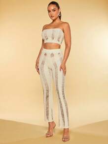 SHEIN BAE Solid Ripped Knit Trousers - Beige - View 3