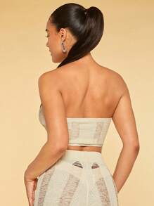 SHEIN BAE Ripped Crop Tube Knit Top - White - View 2