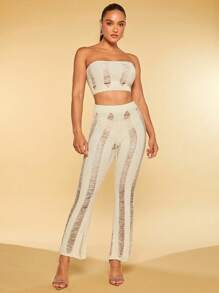 SHEIN BAE Ripped Crop Tube Knit Top - White - View 3
