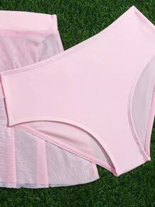 3 件套 女童比基尼套装 带粉色双色网裙 适合夏季 夏季海滩 - 彩色 - 查看 3