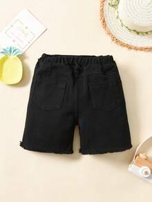 Young Boy Solid Raw Hem Shorts - Black - View 2