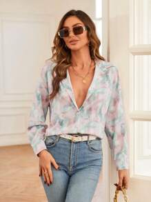 Aveloria 滿版印花落肩袖襯衫