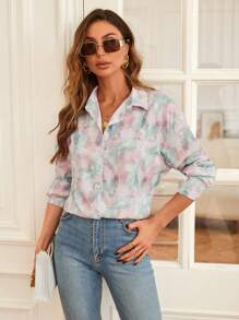 Aveloria 滿版印花落肩袖襯衫