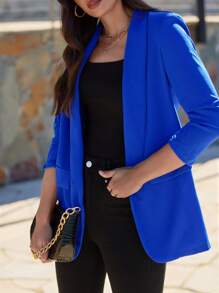 SHEIN Clasi 翻領褶皺袖翻蓋細節西裝外套 - 寶藍色 - 查看 3