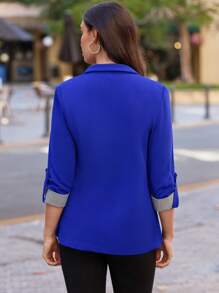 SHEIN LUNE Knapp Randig Elegant Blazer - Kungsblått - Visa 2