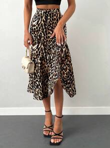 Leopard Print Ruffle Hem Skirt - Multicolor - View 1