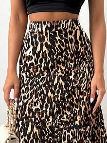 Leopard Print Ruffle Hem Skirt - Multicolor - View 3