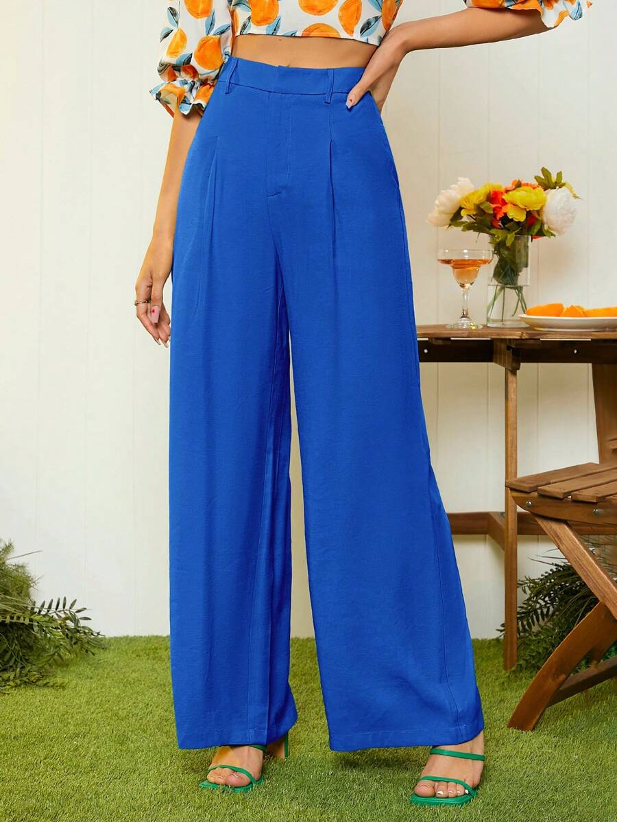 SHEIN Essnce Chất rắn Quần ống rộng - Xanh đậm - Xem 1